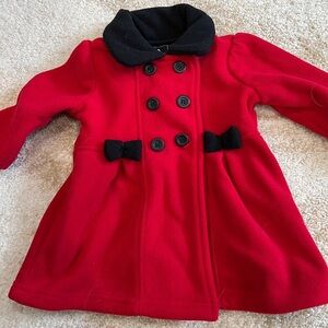 LIKE NEW Red and Black Peacoat with Bows